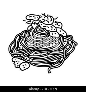 Spaghetti Carbonara Symbol. Doodle Hand gezeichnet oder Umriss Symbol Stil Stock Vektor