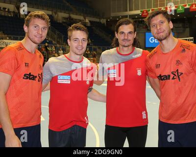 Der dänische Handball-Nationalspieler Magnus Landin, Michael Damgaard, Jannick Green und Niklas Landin Stockfoto