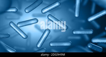 Probiotika. Wiederherstellung der Darmflora. Blaue Farbe. Lactobacillus. 3d-Darstellung. Stockfoto