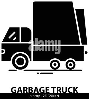 Müllwagen-Symbol, schwarzes Vektorzeichen mit editierbaren Striche, Konzeptdarstellung Stock Vektor