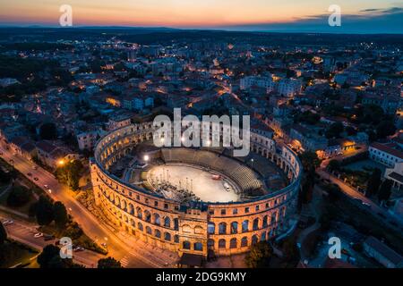 Luftaufnahme der Arena von Pula Stockfoto