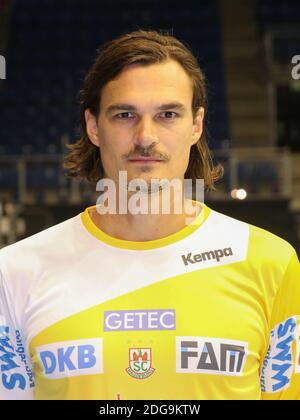 Dänischer Handball Torwart Jannick Green Krejberg SC Magdeburg DKB Handball Bundesliga-Saison 18/19 Stockfoto