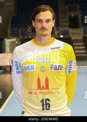 Dänischer Handball Torwart Jannick Green Krejberg SC Magdeburg DKB Handball Bundesliga-Saison 18/19 Stockfoto