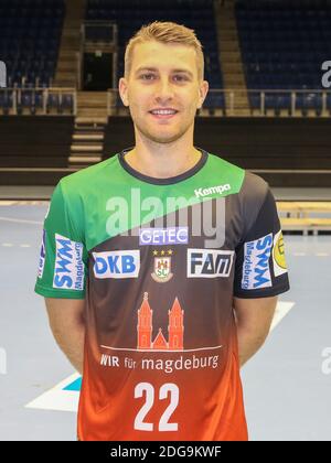 Deutscher Handballspieler Lukas Mertens SC Magdeburg DHB HBL DKB Handball Bundesliga Saison 2018-19 Stockfoto