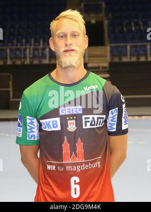 Deutscher Handballspieler Matthias Musche SC Magdeburg DHB DKB Handball Bundesliga-Saison 2018/19 Stockfoto