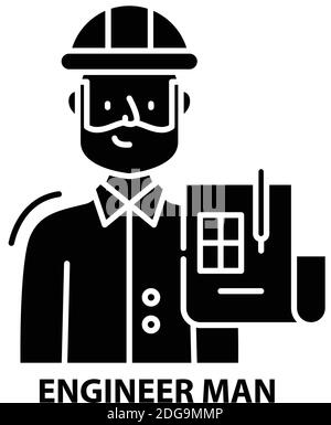 Engineer man Icon, schwarzes Vektorzeichen mit editierbaren Konturen, Konzeptdarstellung Stock Vektor