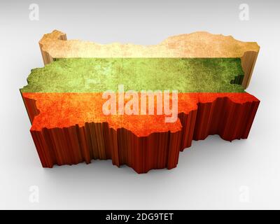 3d strukturierte Bulgarien Karte mit einer bulgarischen Flagge Stockfoto