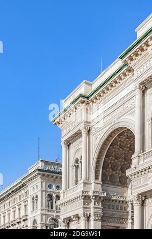 Vittorio Emanuele II Galerie Exterior, Mailand Stockfoto