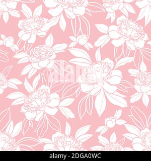 Pastellrosa und weiß Pfingstrosen nahtlose Wiederholung Muster Design Stock Vektor