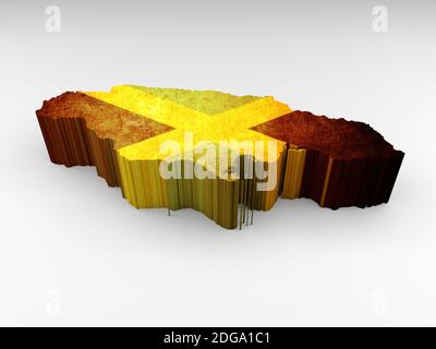 Jamaika Karte 3d strukturiert mit einer jamaikanischen Flagge Stockfoto