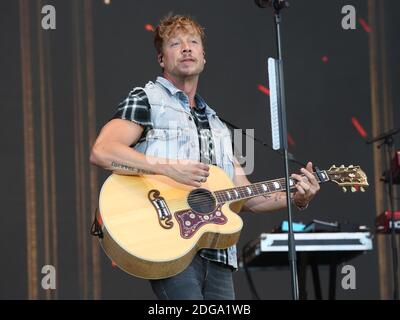 Sänger Samu Haber von der Band Sunrise Avenue Stockfoto