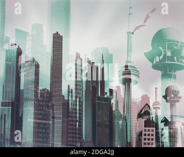 Abstraktes Bild eines virtuellen Stadtlandschaft Stockfoto