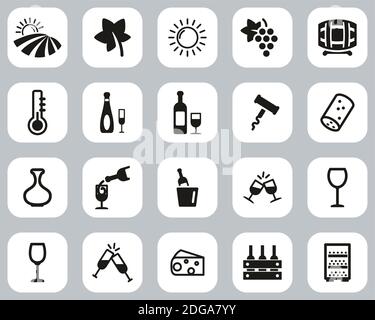 Wein Oder Weingut Icons Black & White Flat Design Set Groß Stock Vektor