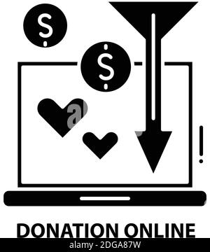 Spende Online-Symbol, schwarzes Vektorzeichen mit editierbaren Striche, Konzeptdarstellung Stock Vektor