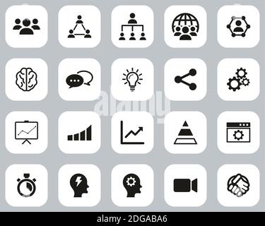 Arbeitsproduktivität Icons Schwarz & Weiß Flat Design Set Groß Stock Vektor