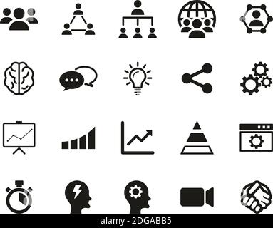 Symbole Für Arbeitsproduktivität Schwarz-Weiß-Set Groß Stock Vektor
