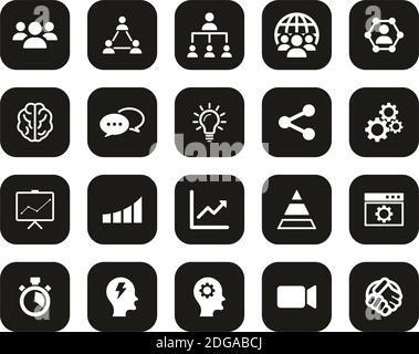 Arbeitsproduktivität Icons Weiß Auf Schwarz Flat Design Set Groß Stock Vektor