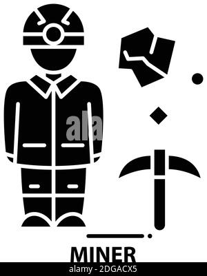 symbol miner, schwarzes Vektorzeichen mit bearbeitbaren Konturen, Konzeptdarstellung Stock Vektor