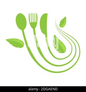Essenssymbol für das Cafe. Gabel Löffel Messer Logo Design isoliert auf weißem Hintergrund Stock Vektor