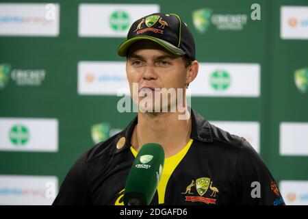 Sydney, Australien. Dezember 2020. Spieler des Spiels Mitchell Swepson aus Australien beim 3. Dettol ODI T20I Series Match zwischen Australien und Indien am Sydney Cricket Ground, Sydney, Australien am 8. Dezember 2020. Foto von Peter Dovgan. Nur redaktionelle Verwendung, Lizenz für kommerzielle Nutzung erforderlich. Keine Verwendung bei Wetten, Spielen oder Veröffentlichungen einzelner Vereine/Vereine/Spieler. Kredit: UK Sports Pics Ltd/Alamy Live Nachrichten Stockfoto