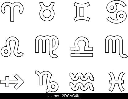 Sternzeichen Symbole Schwarz & Weiß Thin Line Set Groß Stock Vektor