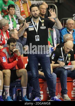 Cheftrainer Bennett Wiegert vom SC Magdeburg DHB DKB Handball Bundesliga-Saison 2018/2019 Stockfoto