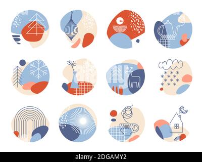 Winterurlaub rund um Highlights und Icons für Social Media. Stock Vektor