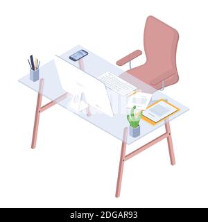 Flaches Design isometrischer Arbeitsplatz. Stock Vektor