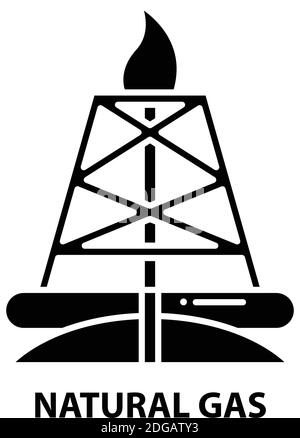 Erdgas-Symbol, schwarzes Vektorzeichen mit editierbaren Striche, Konzeptdarstellung Stock Vektor