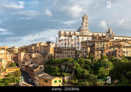 Stadtansicht mit dem Dom von Siena von der Basilica Cateriniana San Domenico aus gesehen, Siena, Toskana, Italien Stockfoto