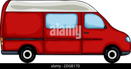 Dunkelroter handgezeichneter Van, isoliert auf weißem Hintergrund. Vektorgrafik. Stock Vektor