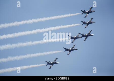 Vigo-Spanien. Breitling Jet Team Ausstellung ein Air Festival am 18. Juli 2010 Stockfoto