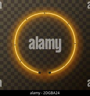 Gelber Neon-Rundrahmen, Schablone auf transparentem Hintergrund Stock Vektor