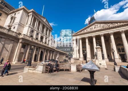 London, Vereinigtes Königreich - 12. Mai 2019: The Royal Stock Exchange, London, England, Vereinigtes Königreich. Stockfoto