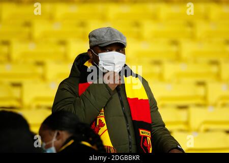 Vicarage Road, Watford, Hertfordshire, Großbritannien. Dezember 2020. English Football League Championship Football, Watford versus Rotherham United; Watford Fans in den Ständen Credit: Action Plus Sports/Alamy Live News Stockfoto