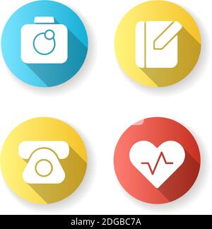 Mobile Schnittstelle flache Design lange Schatten Glyphe Symbole gesetzt Stock Vektor