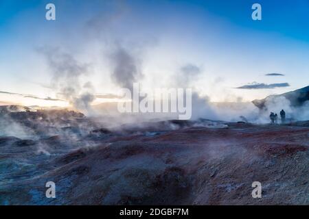 Blick auf den Dampf am Sol de Manana Stockfoto