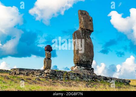 AHU Tahai und Ahu Ko Te Riku in der archäologischen Ort von Tahai auf der Osterinsel Stockfoto