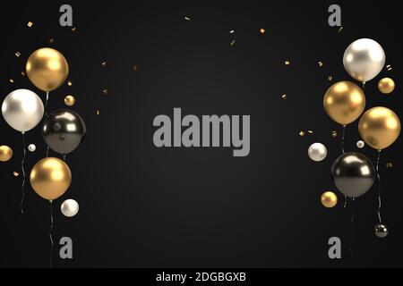 3d-Darstellung von Ballons auf schwarzem Hintergrund Stockfoto