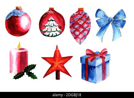 Set von Silvester-Elementen mit Aquarell Stockfoto