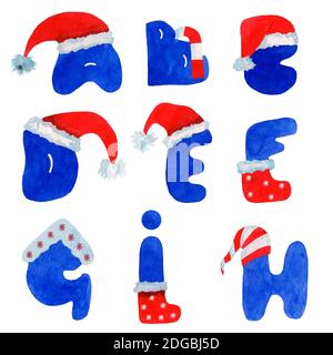 New Year's Englisch Alphabet Aquarell Stockfoto