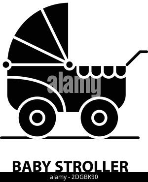 Baby Kinderwagen Symbol, schwarz Vektor-Zeichen mit editierbaren Striche, Konzept Illustration Stock Vektor
