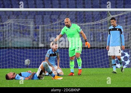 Rom, Italien. Dezember 2020. Lazio Spieler feiern bei der zweiten der UEFA Champions League, Gruppe F Fußballspiel zwischen SS Lazio und Club Brugge KV am 8. Dezember 2020 im Stadio Olimpico in Rom, Italien - Photo Federico Proietti/DPPI/LM Credit: Gruppo Editoriale LiveMedia/Alamy Live News Stockfoto