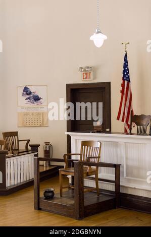 Gerichtssaal des Old Monroe County Courthouse, Monroeville, Monroe County, Alabama, USA Stockfoto