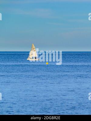 Segelboot am Fluss, Montevideo, Uruguay Stockfoto