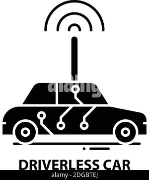 Fahrerloses Auto-Symbol, schwarzes Vektorzeichen mit editierbaren Striche, Konzeptdarstellung Stock Vektor