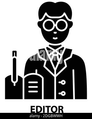 Editor-Symbol, schwarzes Vektorzeichen mit editierbaren Konturen, Konzeptdarstellung Stock Vektor