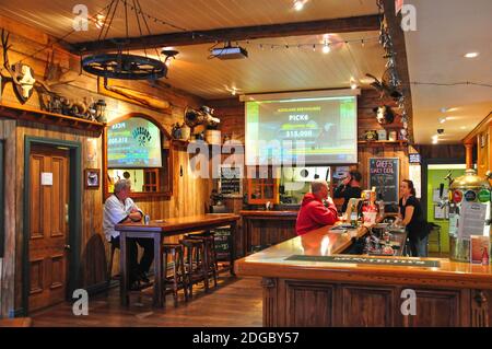 Salon mit Bar, historische Jacksons Taverne, State Highway 73, Jacksons, West Coast, Südinsel, Neuseeland Stockfoto