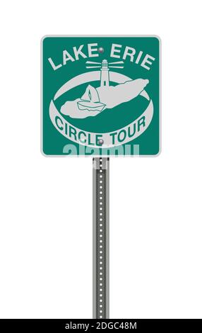 Vektordarstellung der Lake Erie Circle Tour grüne Straße zeichen Stock Vektor