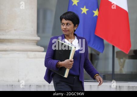 Ericka Bareigts, Minister für Übersee Frankreich, verlässt den Elysee-Palast nach der französischen wöchentlichen Kabinettssitzung am 19. April 2017 in Paris. Foto von Henri Szwarc/ABACAPRESS.COM Stockfoto